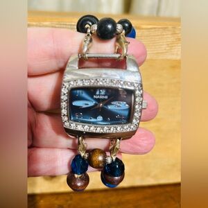 Narmi Beaded Silver Watch with Blue Dial